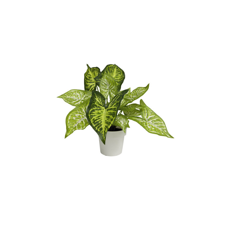 White Potted Silk Faux Plant Set with Green and Purple Leaves