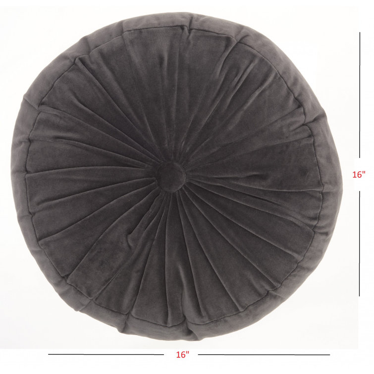 Charcoal Ruched Velvet Round Throw Pillow 16"