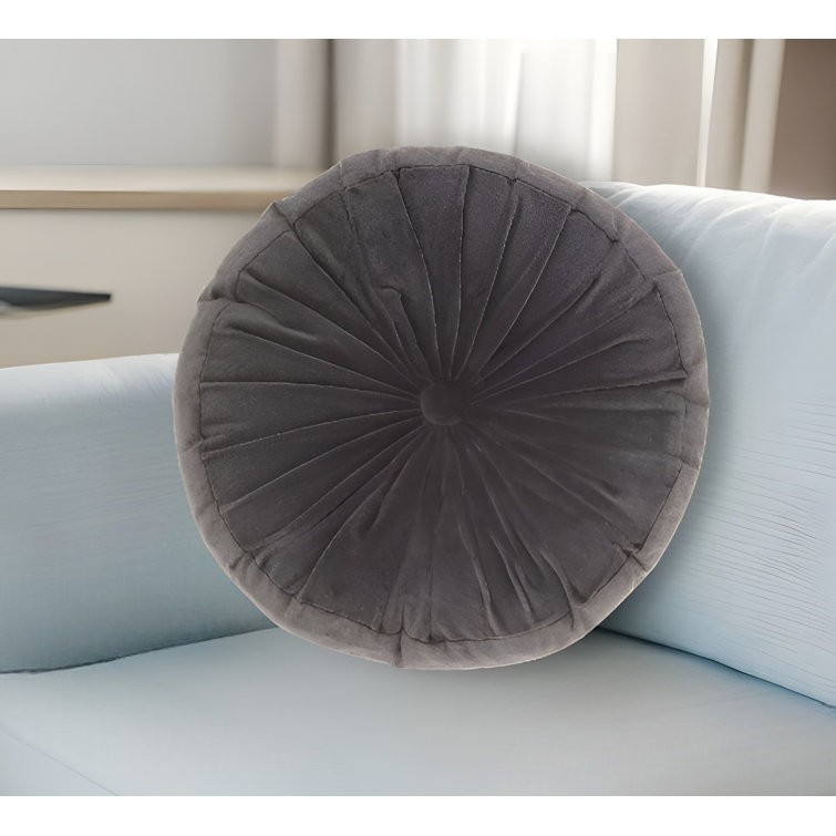 Charcoal Ruched Velvet Round Throw Pillow 16"