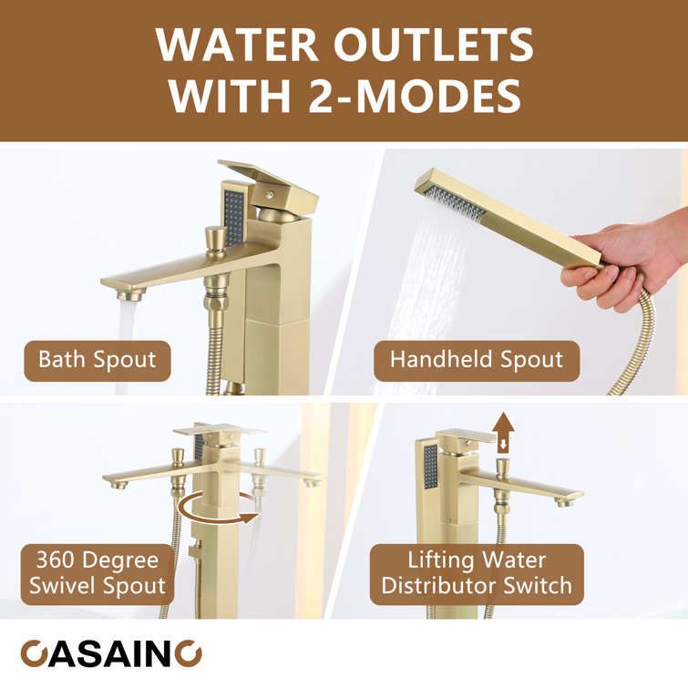 Brushed Gold Freestanding Bathtub Faucet with Handshower