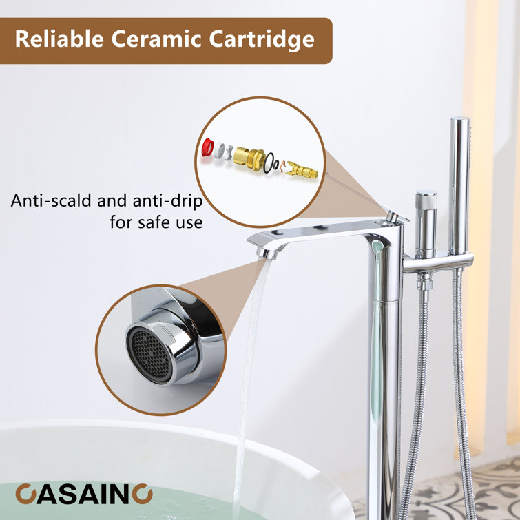 Chrome Plated Freestanding Bathtub Faucet with Handshower