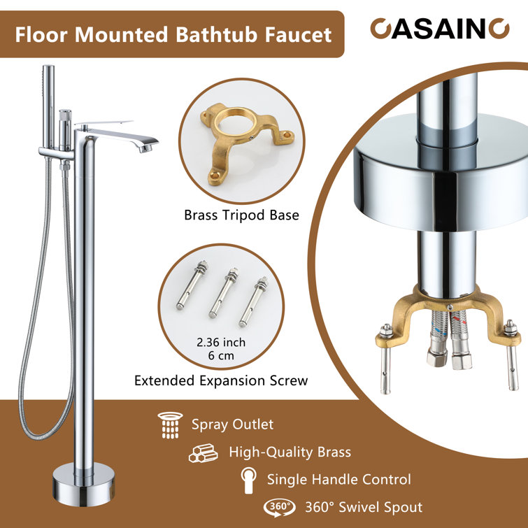 Chrome Plated Freestanding Bathtub Faucet with Handshower