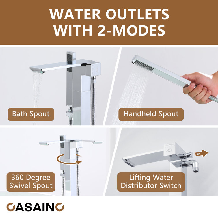 Chrome Plated Freestanding Bathtub Faucet with Hand Shower