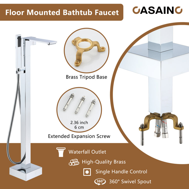 Chrome Plated Freestanding Bathtub Faucet with Hand Shower