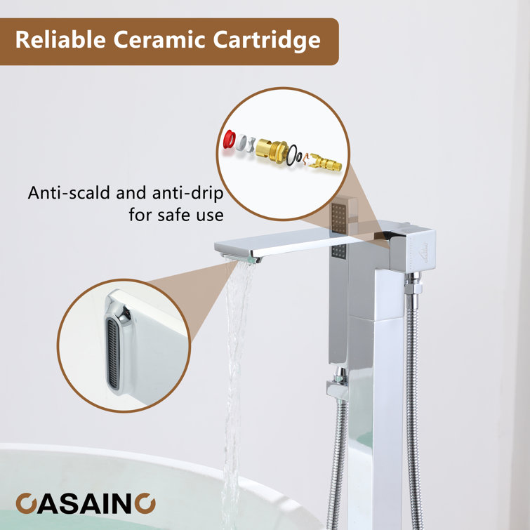 Chrome Plated Freestanding Bathtub Faucet with Hand Shower
