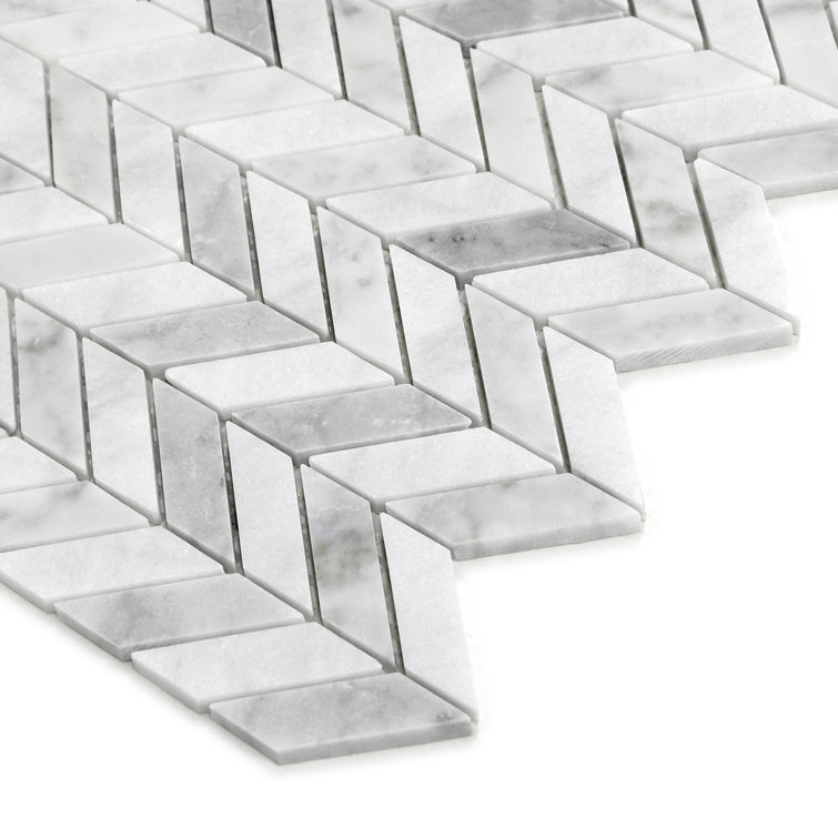 11.22'' x 11.22'' Chevron White Marble Mosaic Tile