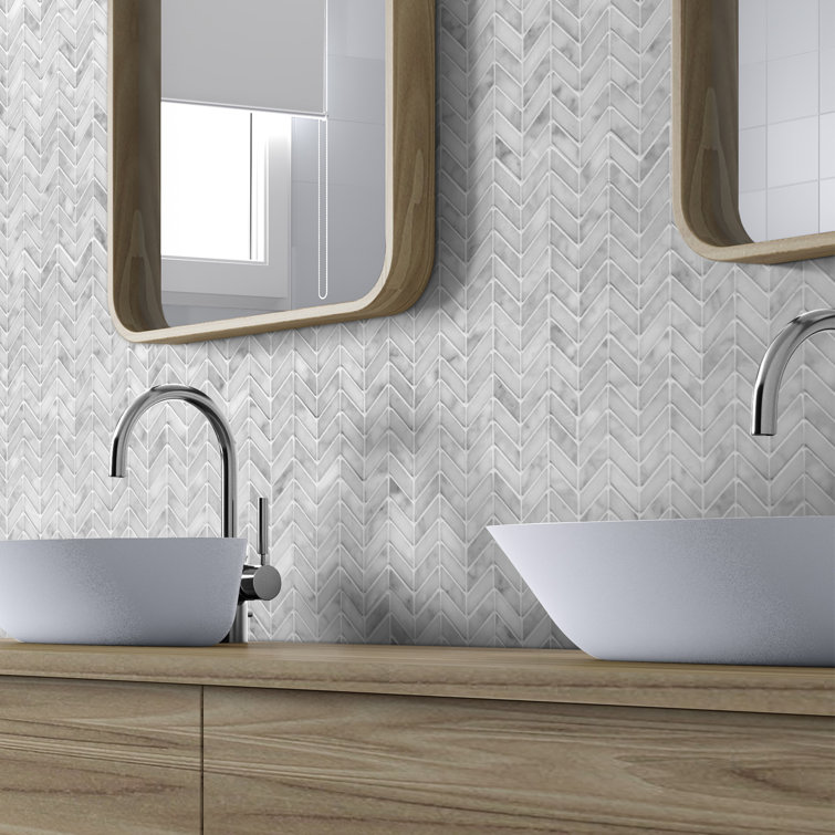 11.22'' x 11.22'' Chevron White Marble Mosaic Tile