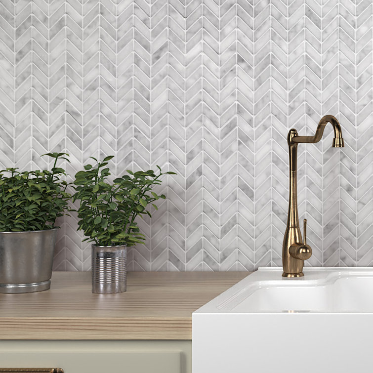 11.22'' x 11.22'' Chevron White Marble Mosaic Tile