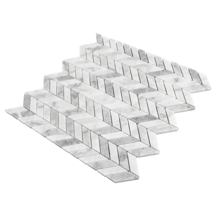 11.22'' x 11.22'' Chevron White Marble Mosaic Tile
