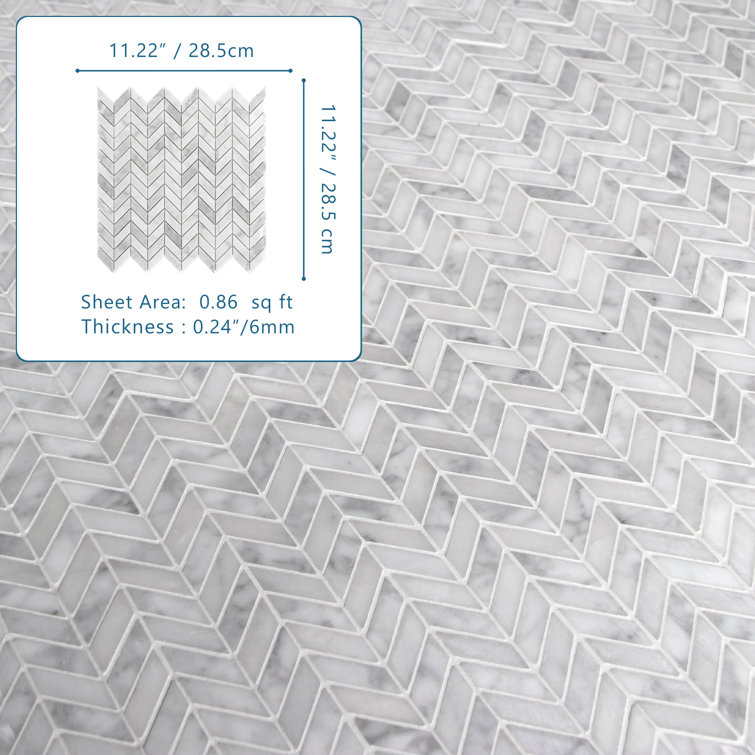 11.22'' x 11.22'' Chevron White Marble Mosaic Tile