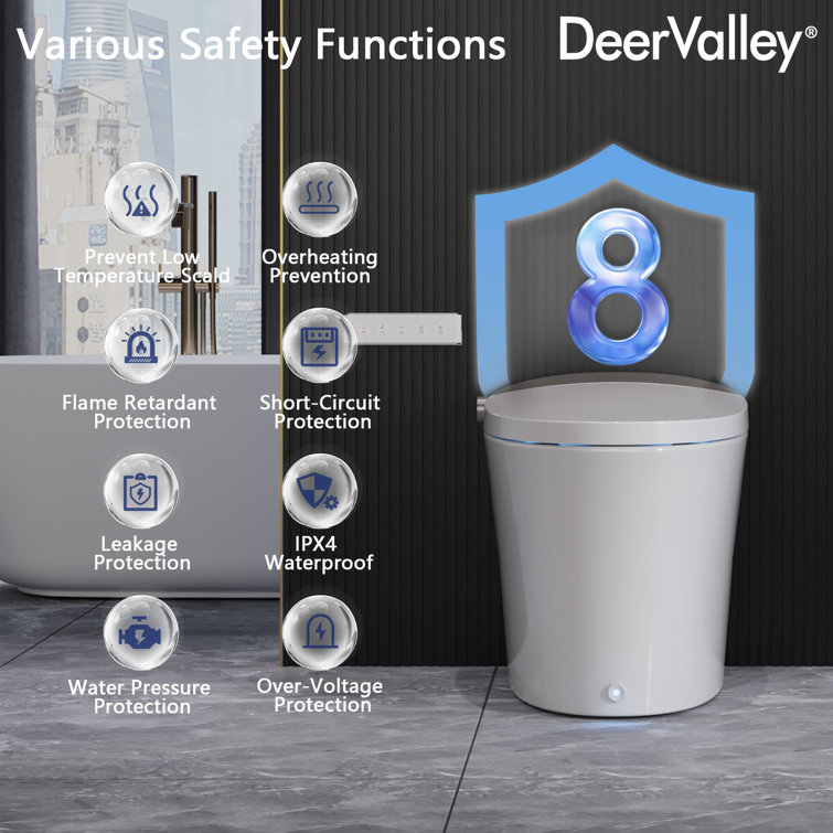 Elongated White Ceramic Smart Bidet Toilet with Heated Seat