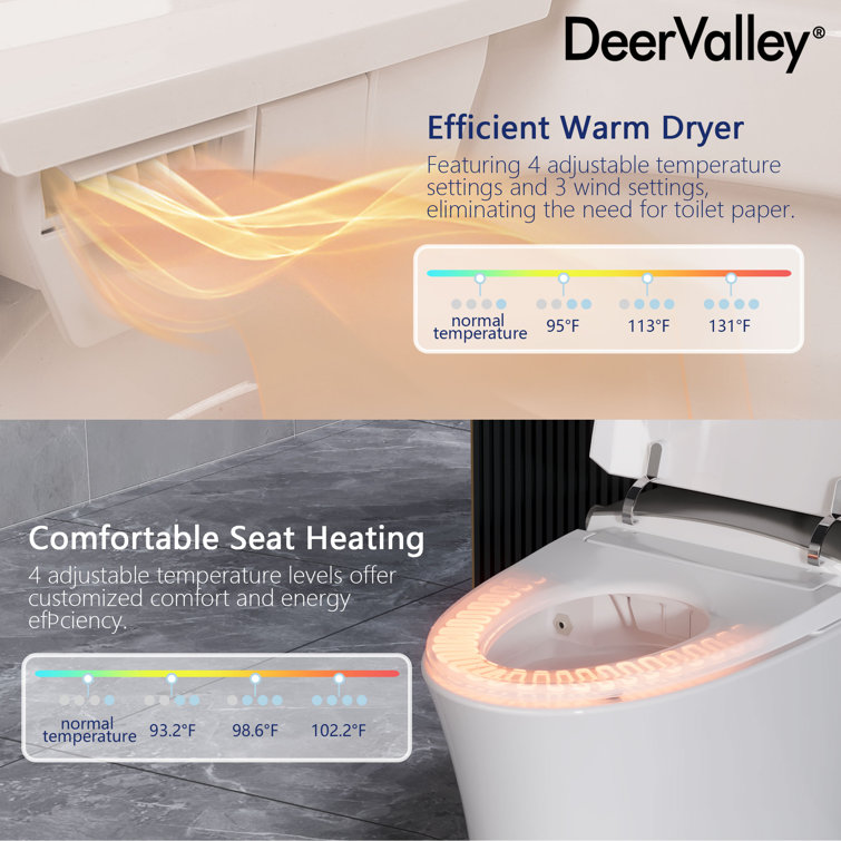Elongated White Ceramic Smart Bidet Toilet with Heated Seat