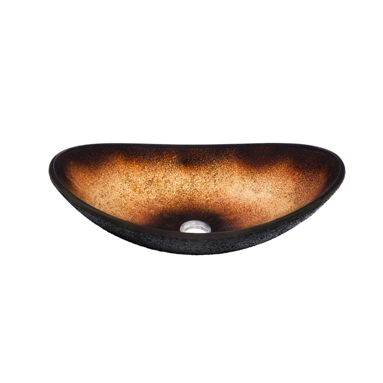 22'' Black and Copper Glass Oval Vessel Sink
