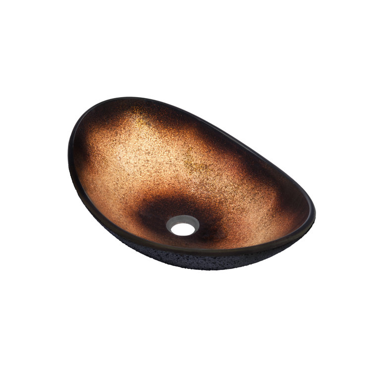 22'' Black and Copper Glass Oval Vessel Sink