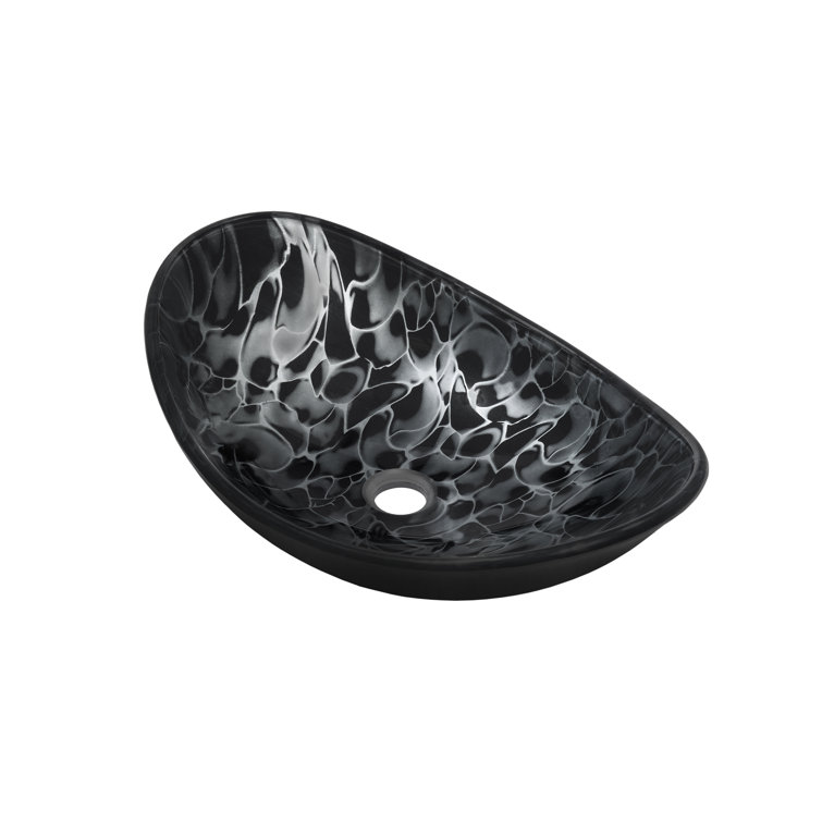 Black and Silver Oval Glass Above-Counter Vessel Sink
