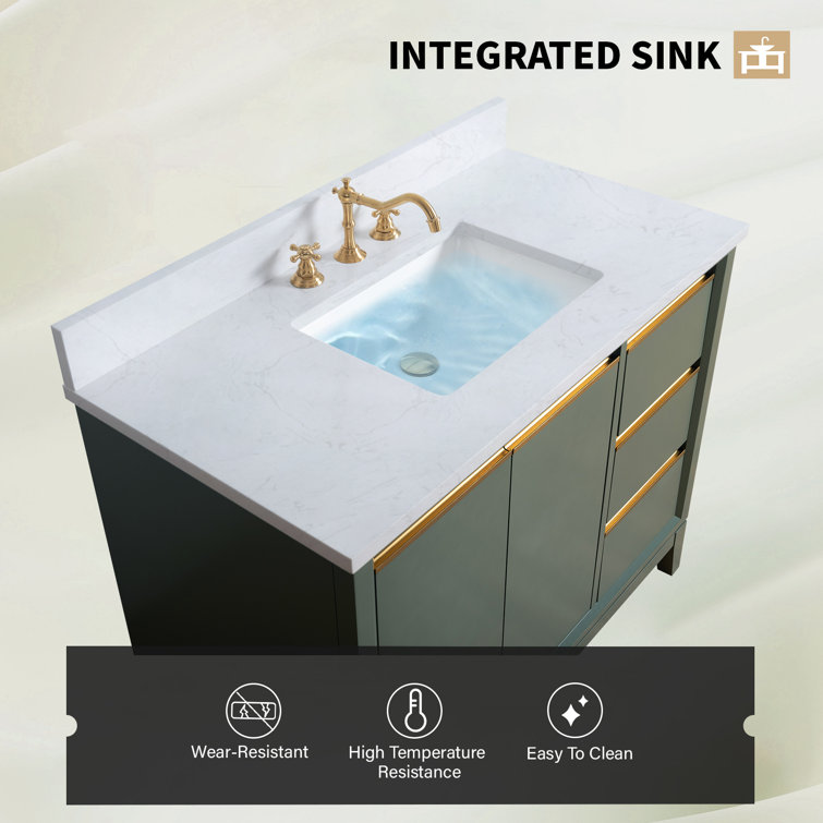 Vintage Green 42" Freestanding Bathroom Vanity with Marble Top
