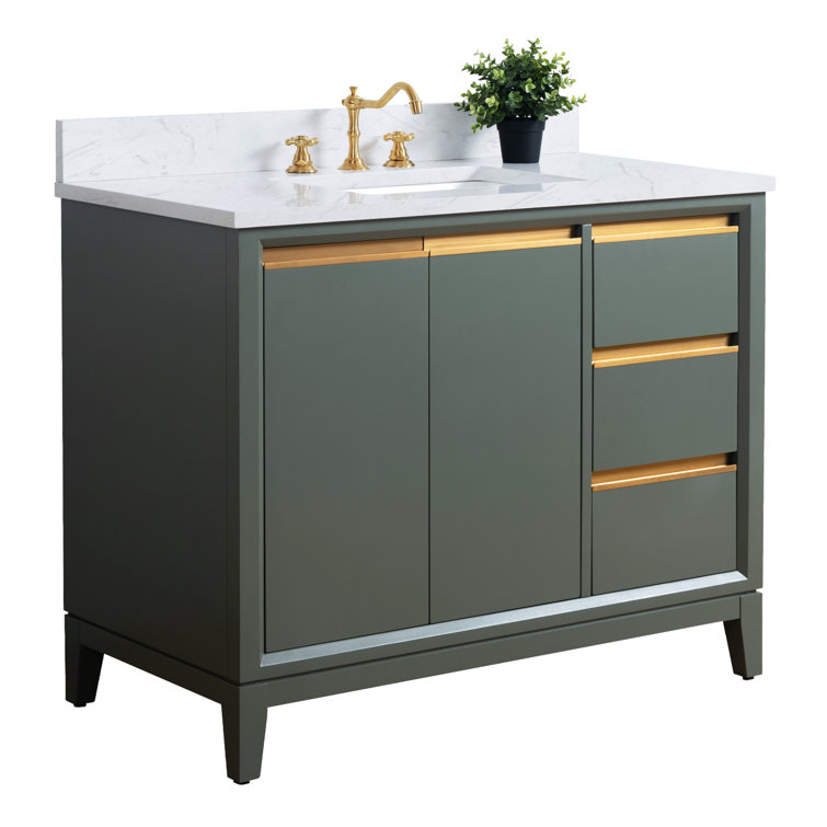 Vintage Green 42" Freestanding Bathroom Vanity with Marble Top