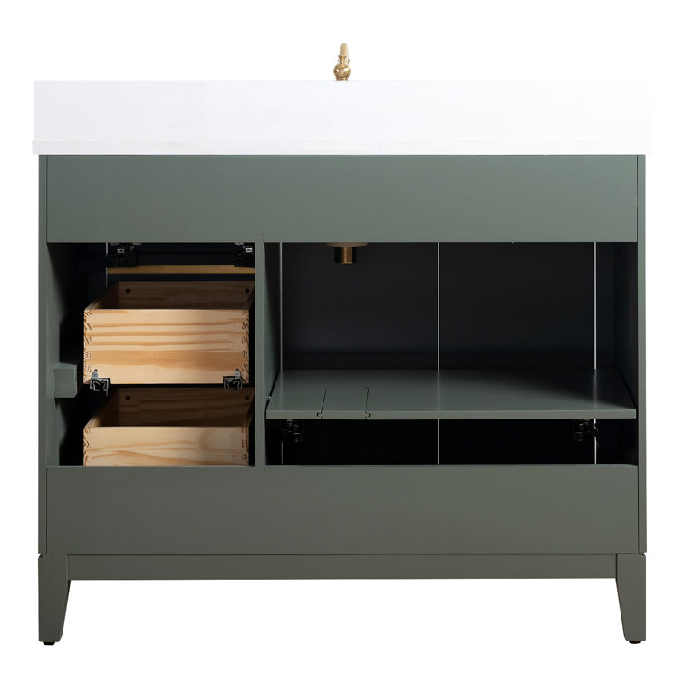 Vintage Green 42" Freestanding Bathroom Vanity with Marble Top