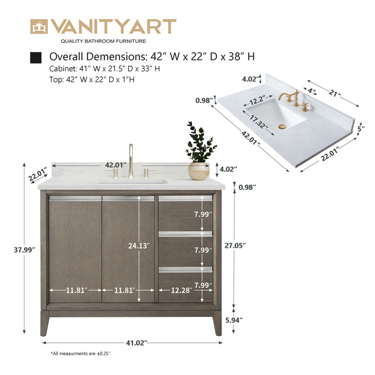 Driftwood Gray 42" Single Sink Bathroom Vanity with Marble Top