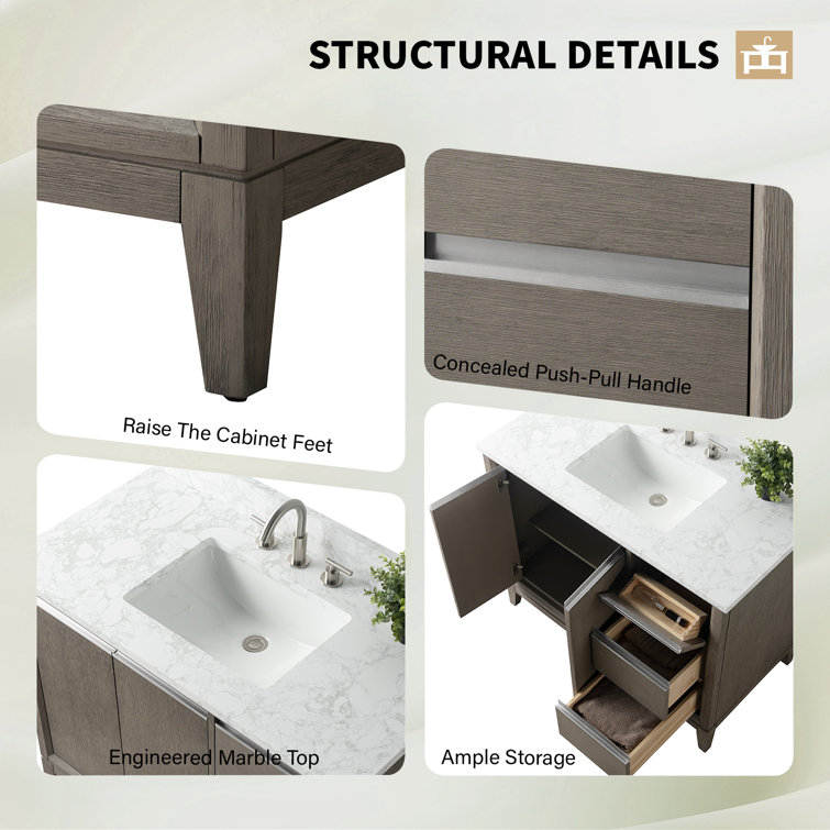 Driftwood Gray 42" Single Sink Bathroom Vanity with Marble Top