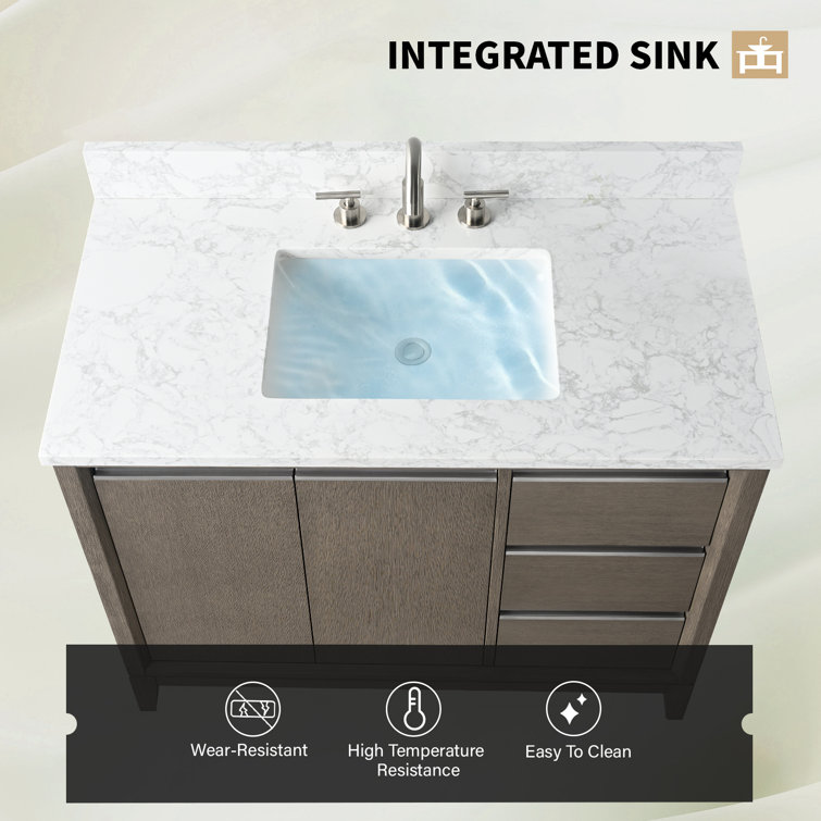 Driftwood Gray 42" Single Sink Bathroom Vanity with Marble Top