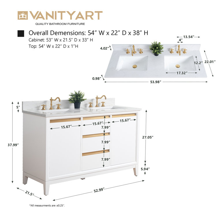 White Poplar Wood Double Bathroom Vanity with Marble Top