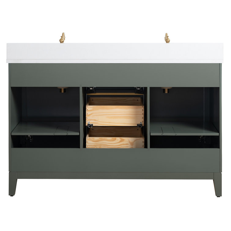 Vintage Green Double Sink Bathroom Vanity with Marble Top