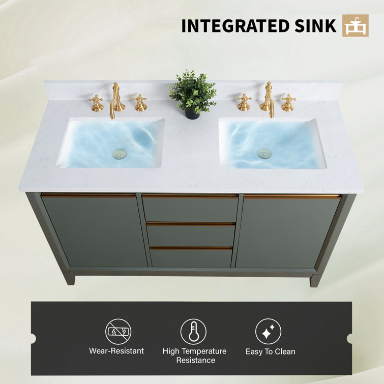 Vintage Green Double Sink Bathroom Vanity with Marble Top