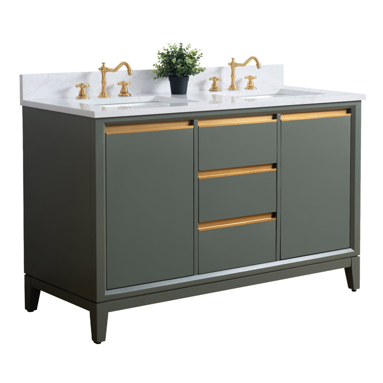 Vintage Green Double Sink Bathroom Vanity with Marble Top