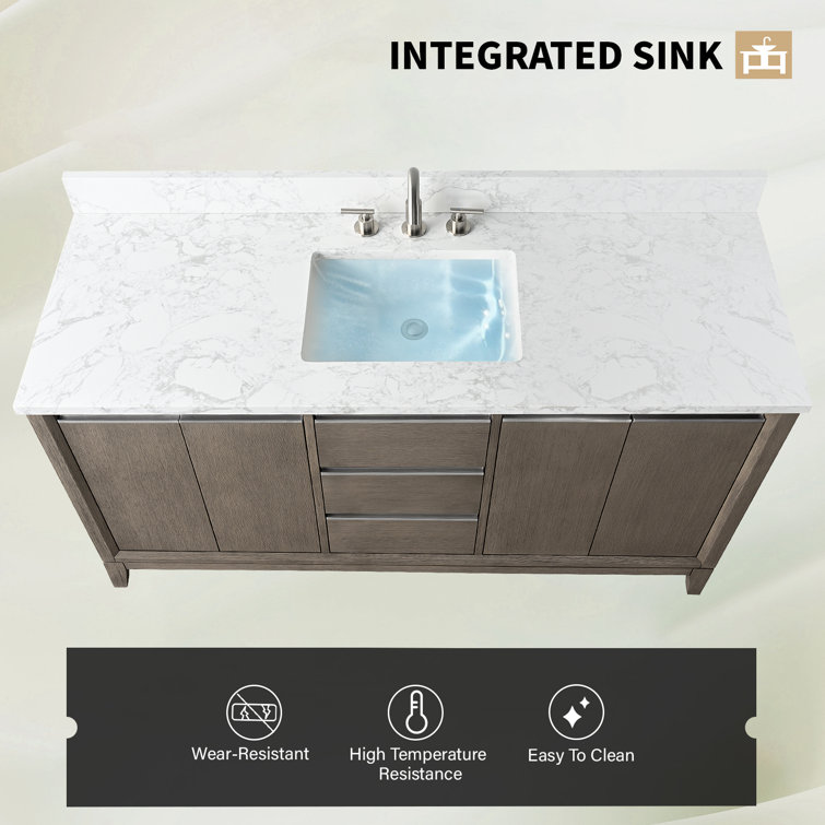 Driftwood Gray 60" Single Sink Bathroom Vanity with Engineered Marble Top