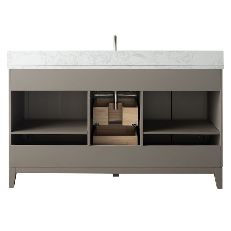 Driftwood Gray 60" Single Sink Bathroom Vanity with Engineered Marble Top