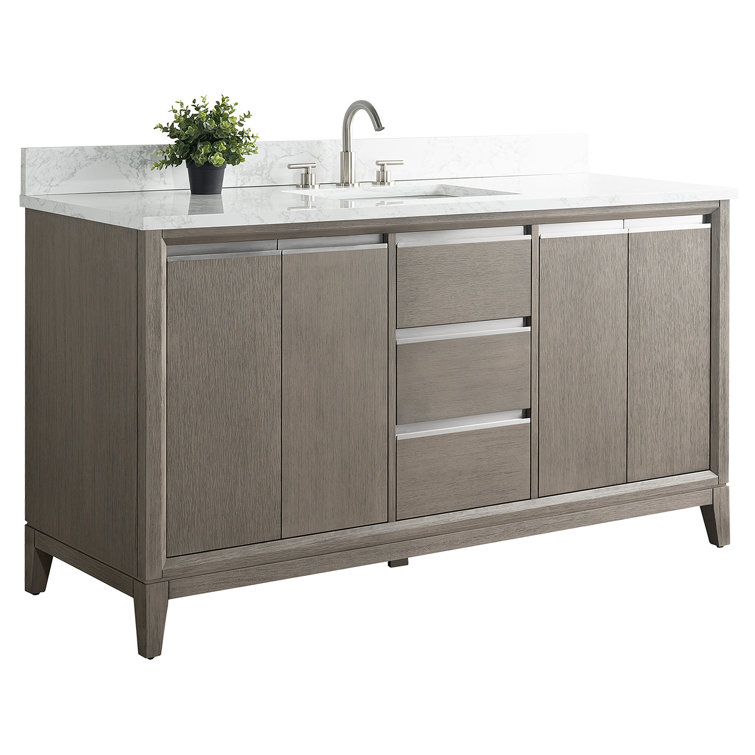 Driftwood Gray 60" Single Sink Bathroom Vanity with Engineered Marble Top