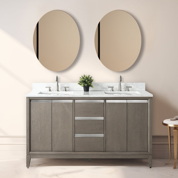 Driftwood Gray Double Sink Bathroom Vanity with Marble Top