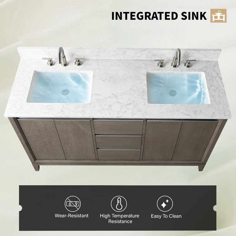 Driftwood Gray Double Sink Bathroom Vanity with Marble Top
