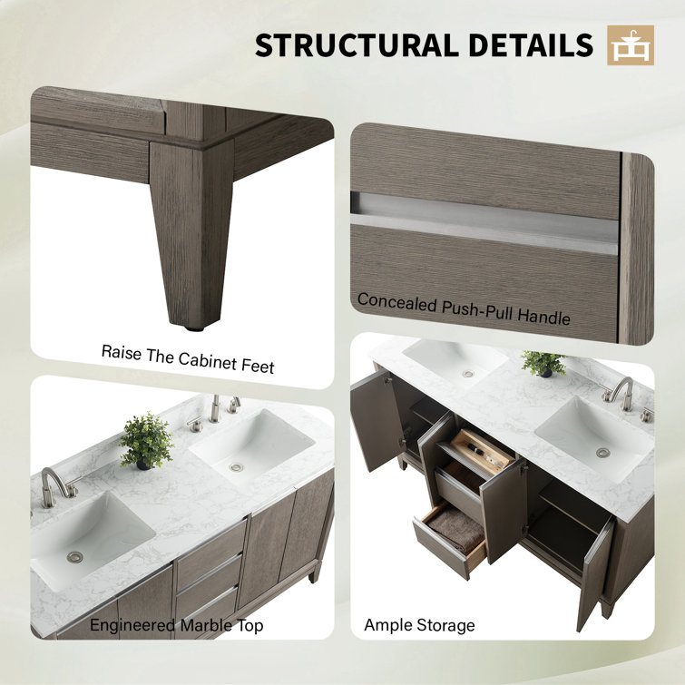 Driftwood Gray Double Sink Bathroom Vanity with Marble Top