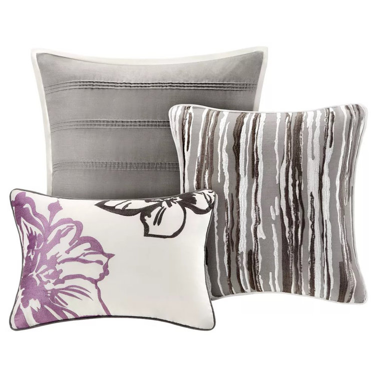 Gray Floral Cotton Queen Duvet Cover Set with Shams