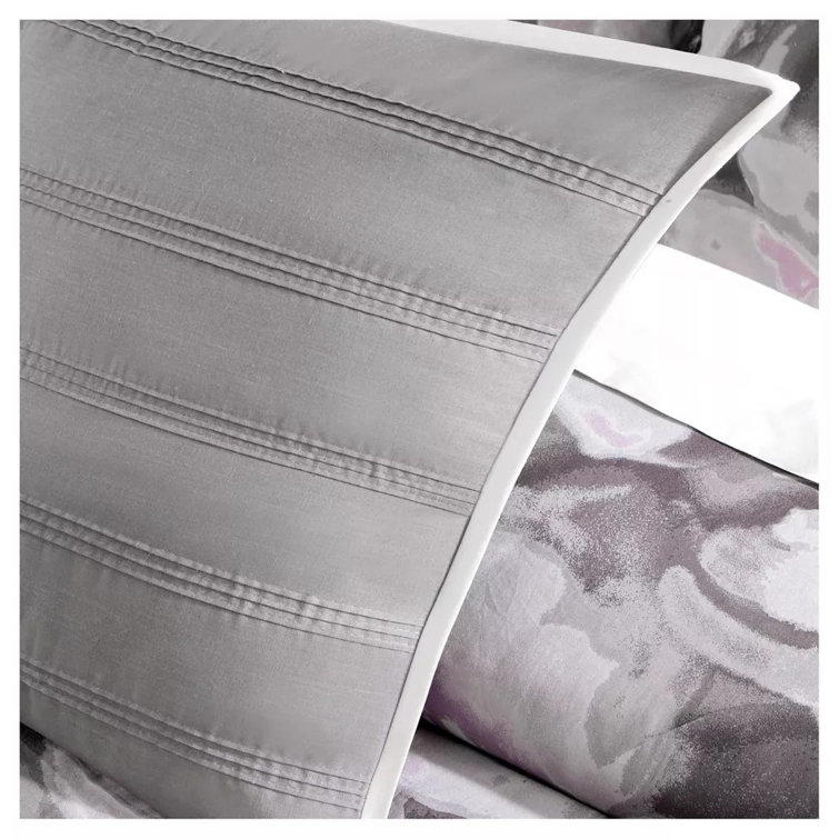 Gray Floral Cotton Queen Duvet Cover Set with Shams