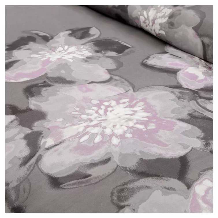 Gray Floral Cotton Queen Duvet Cover Set with Shams