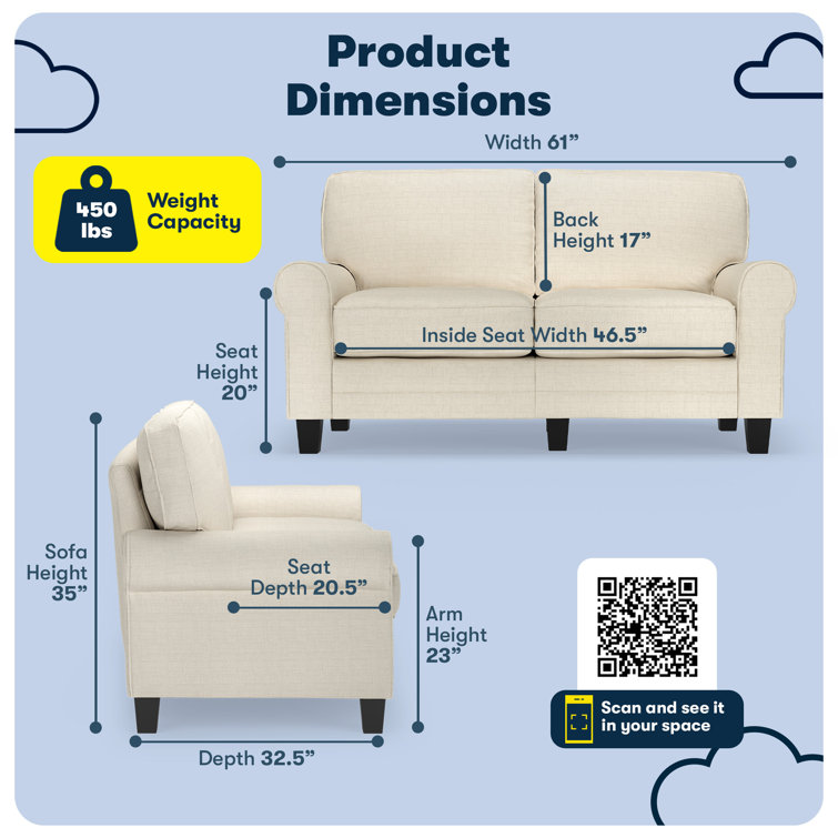 Buttercream Microfiber Rolled Arm Loveseat with Wood Frame