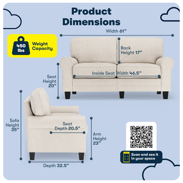 Cream Microfiber Rolled Arm Loveseat with Pillow Back