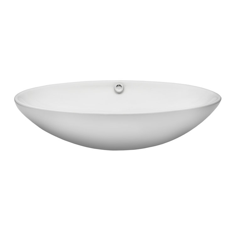 Bianco White Ceramic Oval Vessel Sink with Overflow