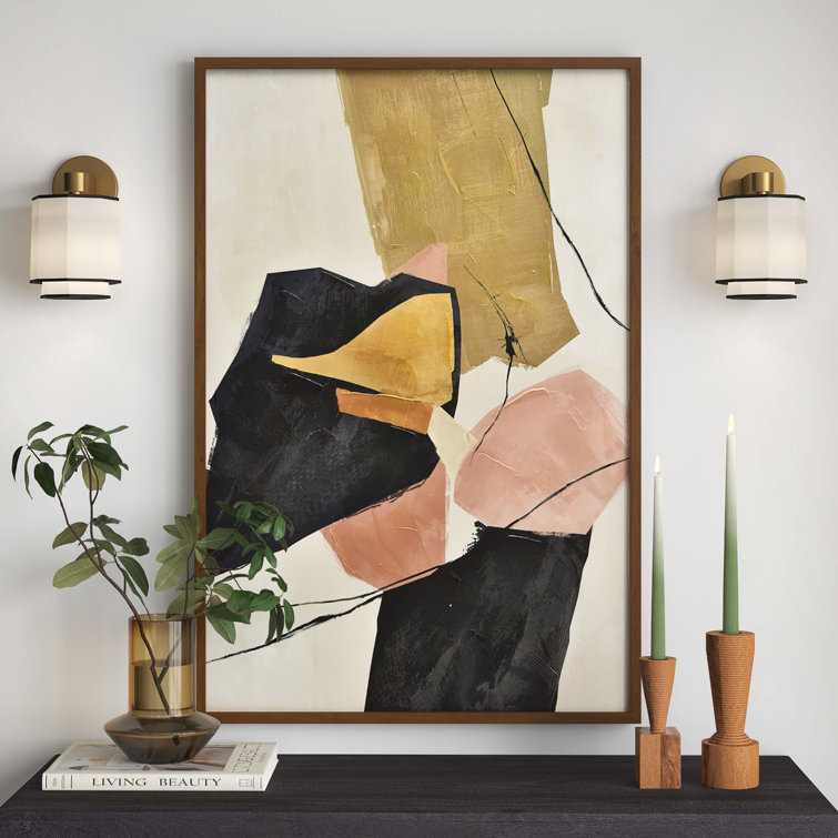 Mid-Century Modern Abstract Canvas with Pine Frame