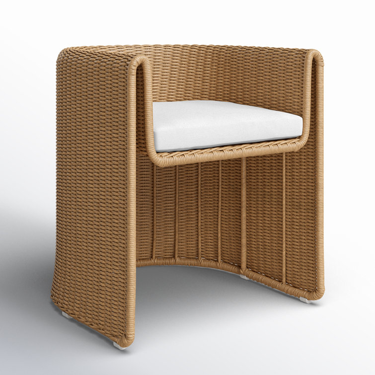 Vintage Natural Wicker Dining Armchair with White Cushion