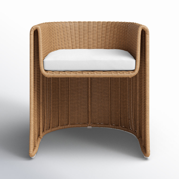 Vintage Natural Wicker Dining Armchair with White Cushion