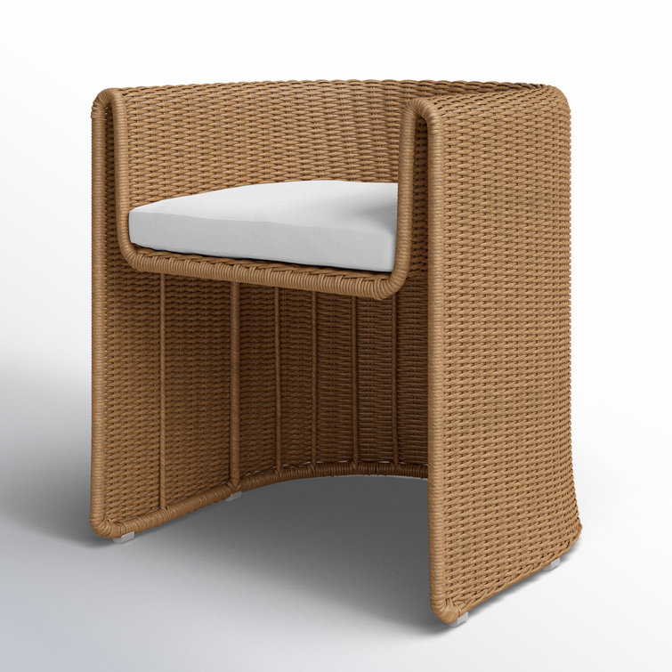 Vintage Natural Wicker Dining Armchair with White Cushion
