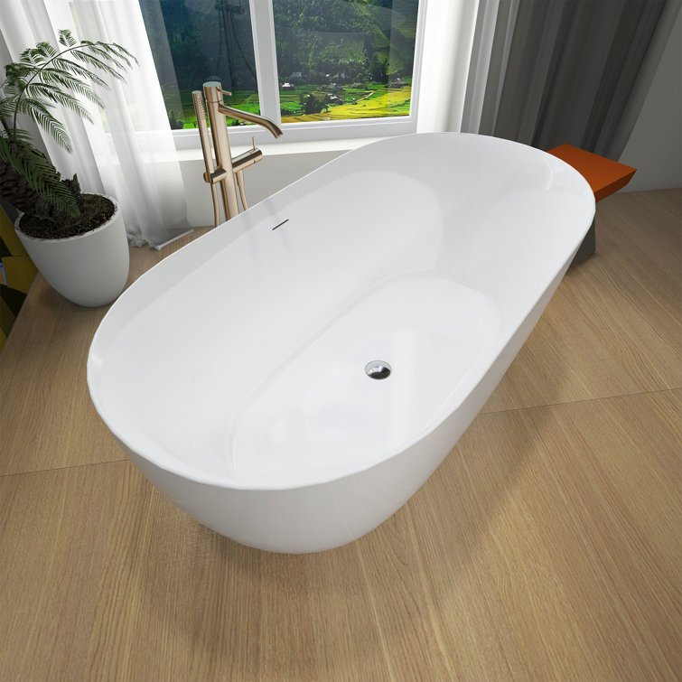 Glossy White Acrylic Freestanding Soaking Bathtub 51"