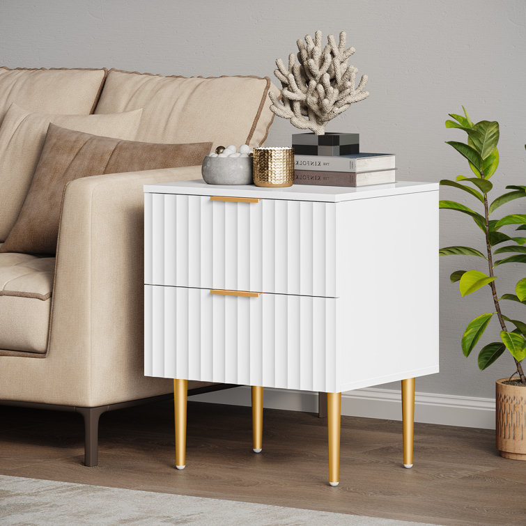 White and Gold Fluted 2-Drawer Nightstand Set