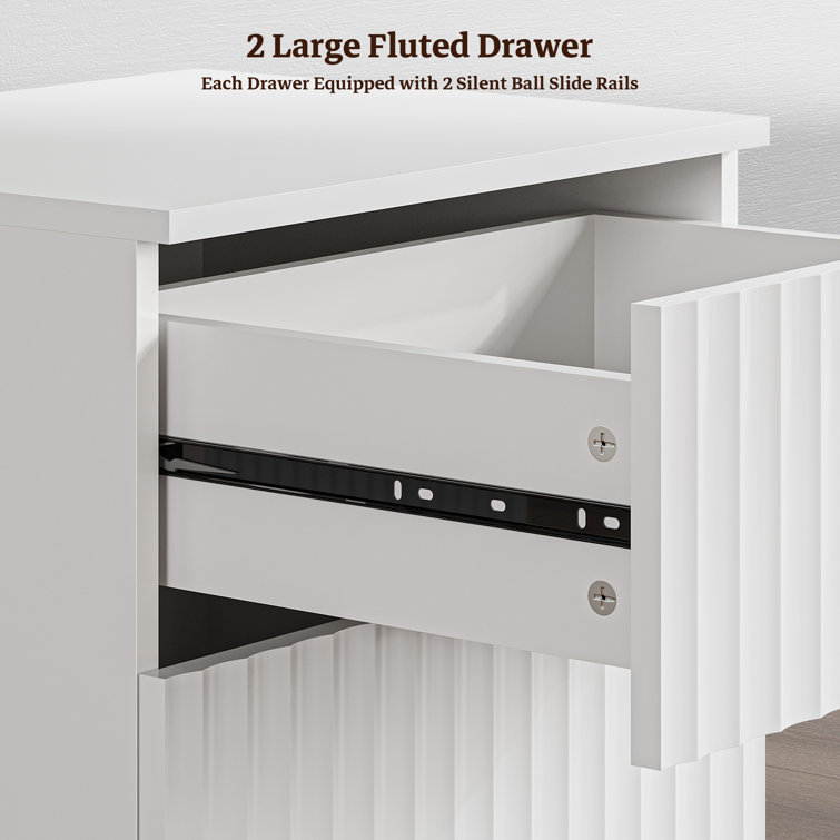 White and Gold Fluted 2-Drawer Nightstand Set