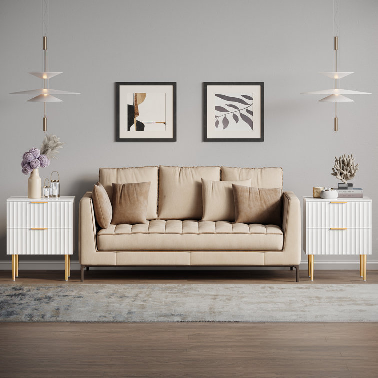 White and Gold Fluted 2-Drawer Nightstand Set