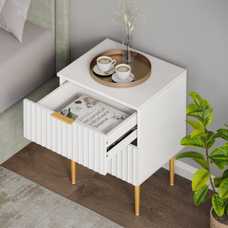 White and Gold Fluted 2-Drawer Nightstand Set